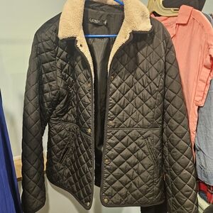 Ralph Lauren Black Quilted Jacket with Faux Shearling Collar